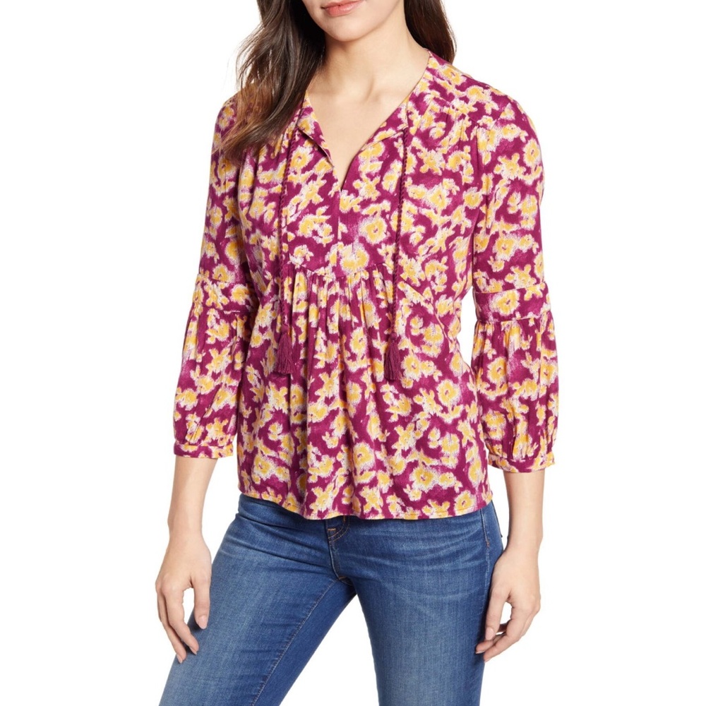 Caslon Marinda Split Neck Floral Blouse